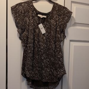 Women's Brown and White Polka Dot Top